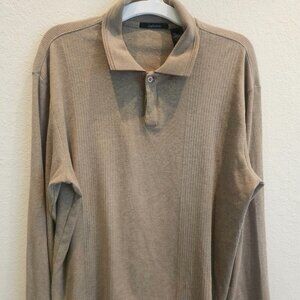 Men's Claiborne Long Sleeve Polo Warm Fall Pullover Camel Shirt Ribbed,XL
